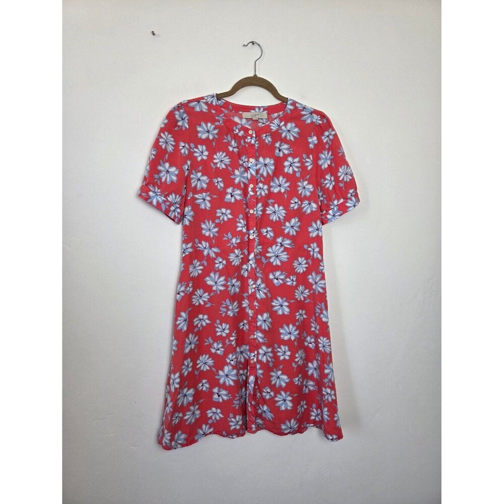 Tropical Floral Swing Dress Lightweight Beach Vacation Travel Pink Blue Loft 10